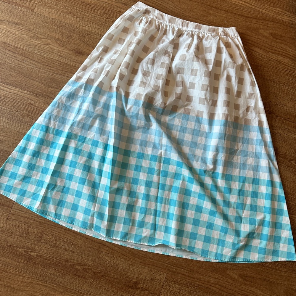 Ming Wang Picnic Plaid 100% Cotton Midi Skirt NWT